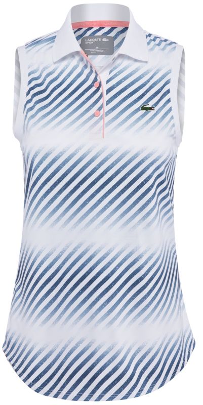 Lacoste Shaded Striped Breathable Piqué Tennis Polo Shirt - white/blue/pink