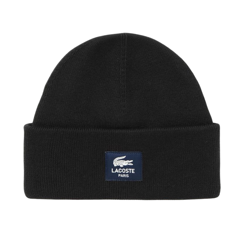 Czapka Lacoste Unisex Ribbed Cotton Badge Beanie - black