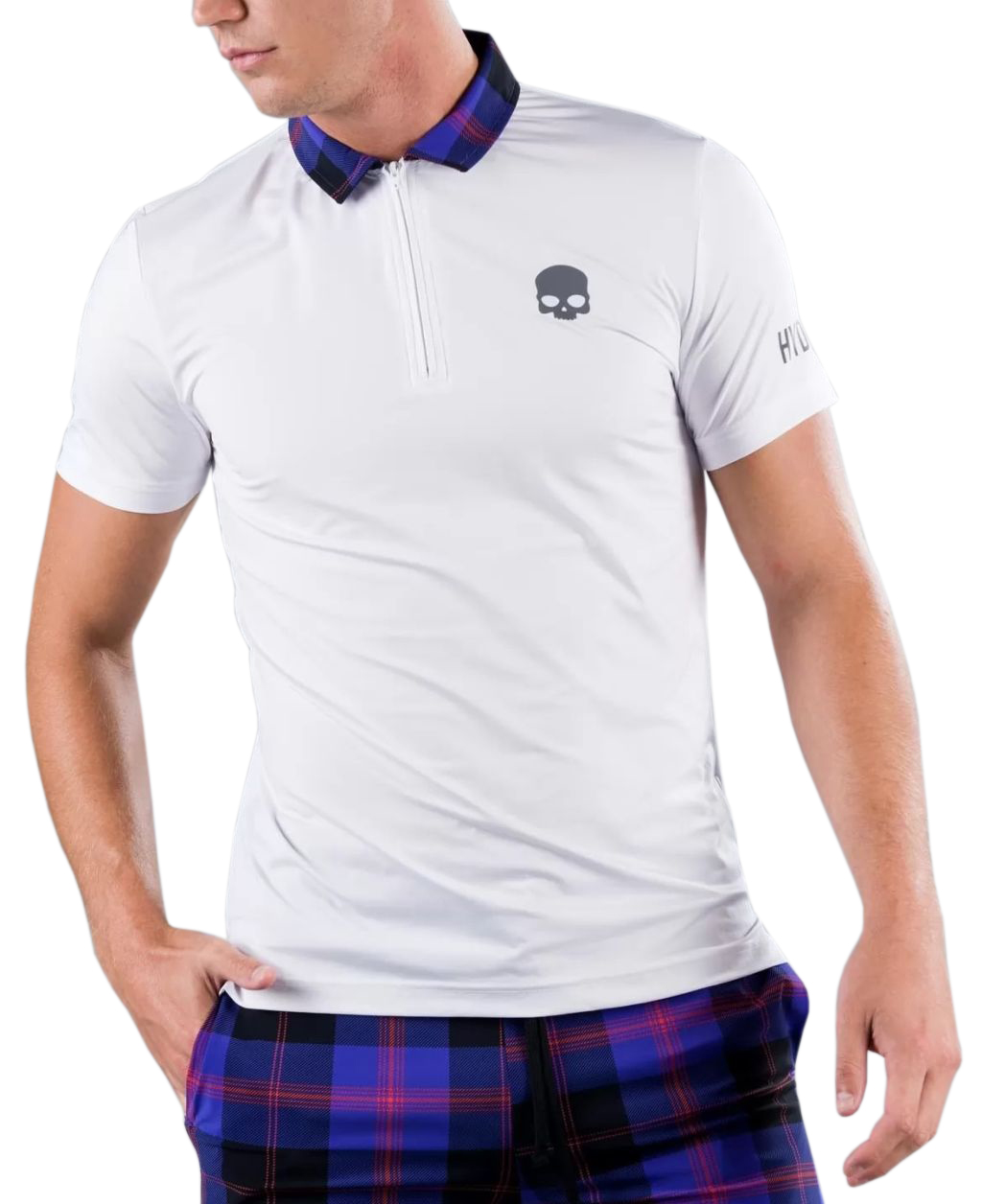 1mDr1xVFI5iyvzSQsqCAiPF29YE Hydrogen Tartan Zipped Tech Polo - white/purple/black