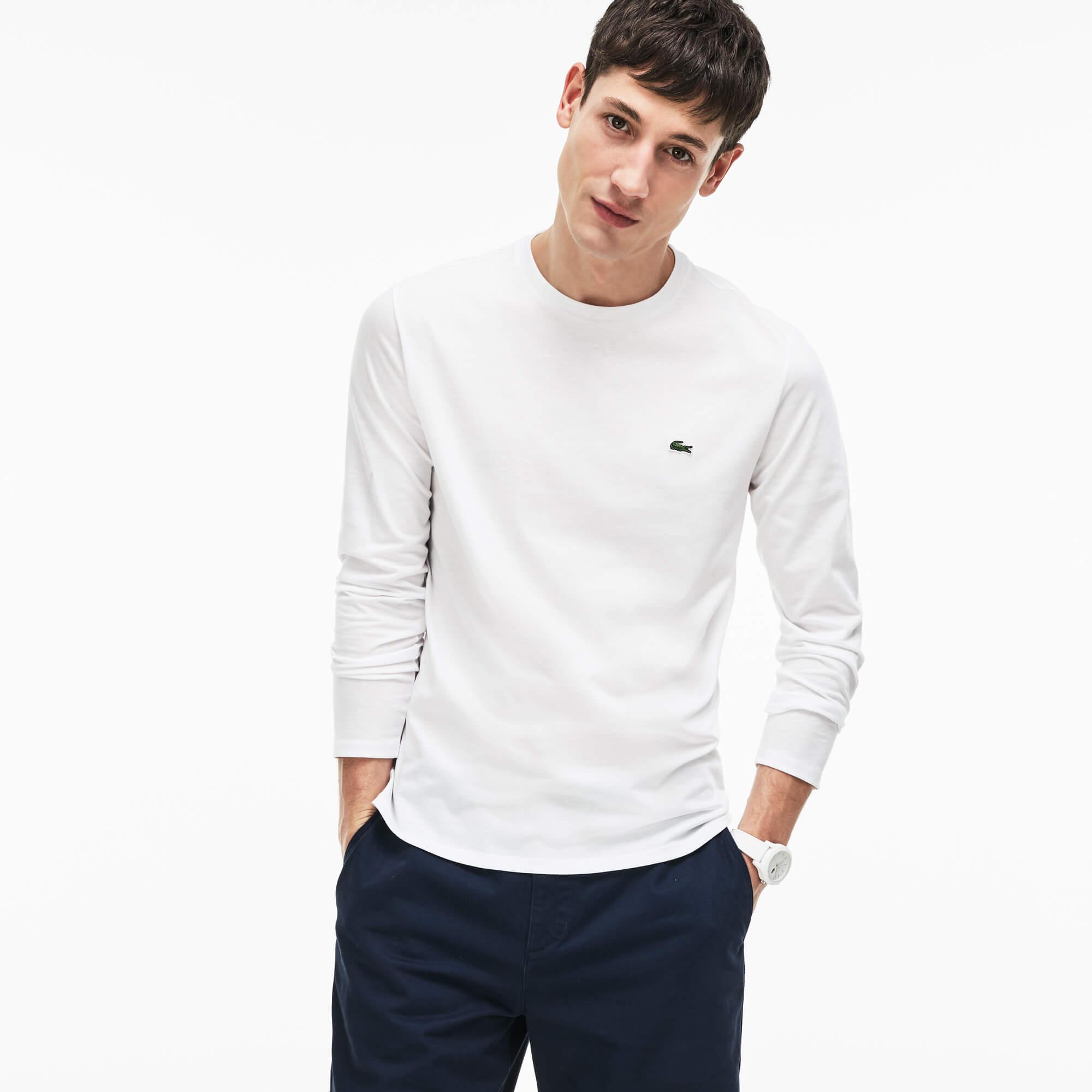 lacoste-men-s-crew-neck-pima-cotton-jersey-t-shirt-long-sleeve-white-2 Lacoste Men's Crew Neck Pima Cotton Jersey T-shirt Long Sleeve - white