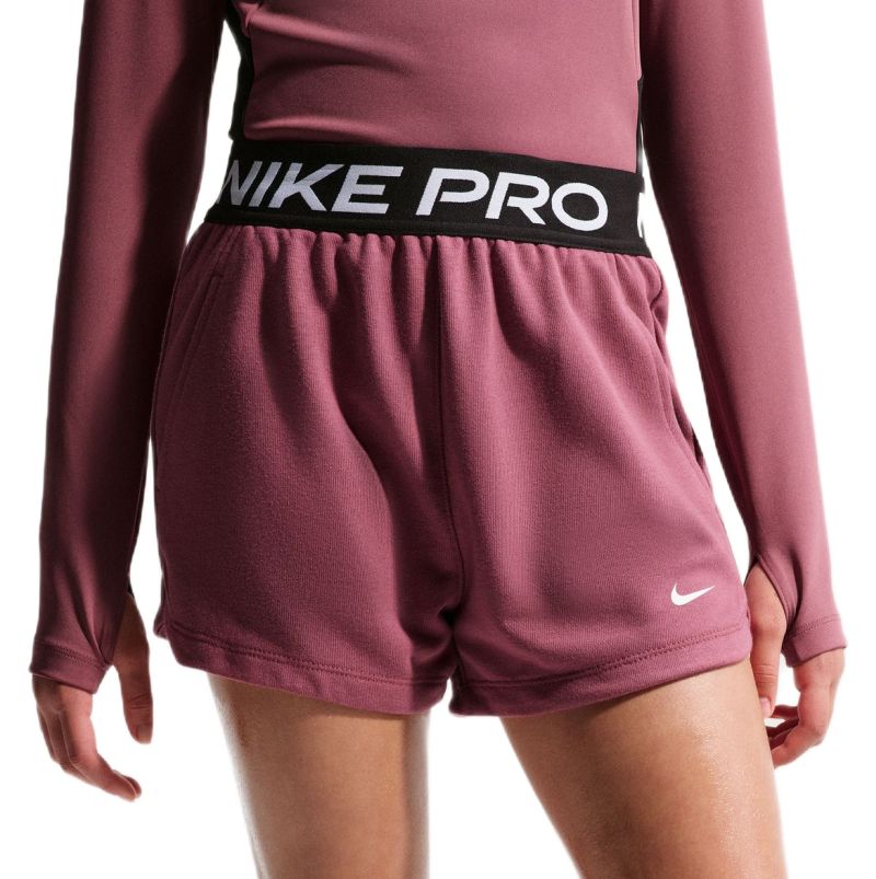 Spodenki dziewczęce Nike Kids Pro Fleece Dri-Fit - pink smoke/pink smoke/black/white