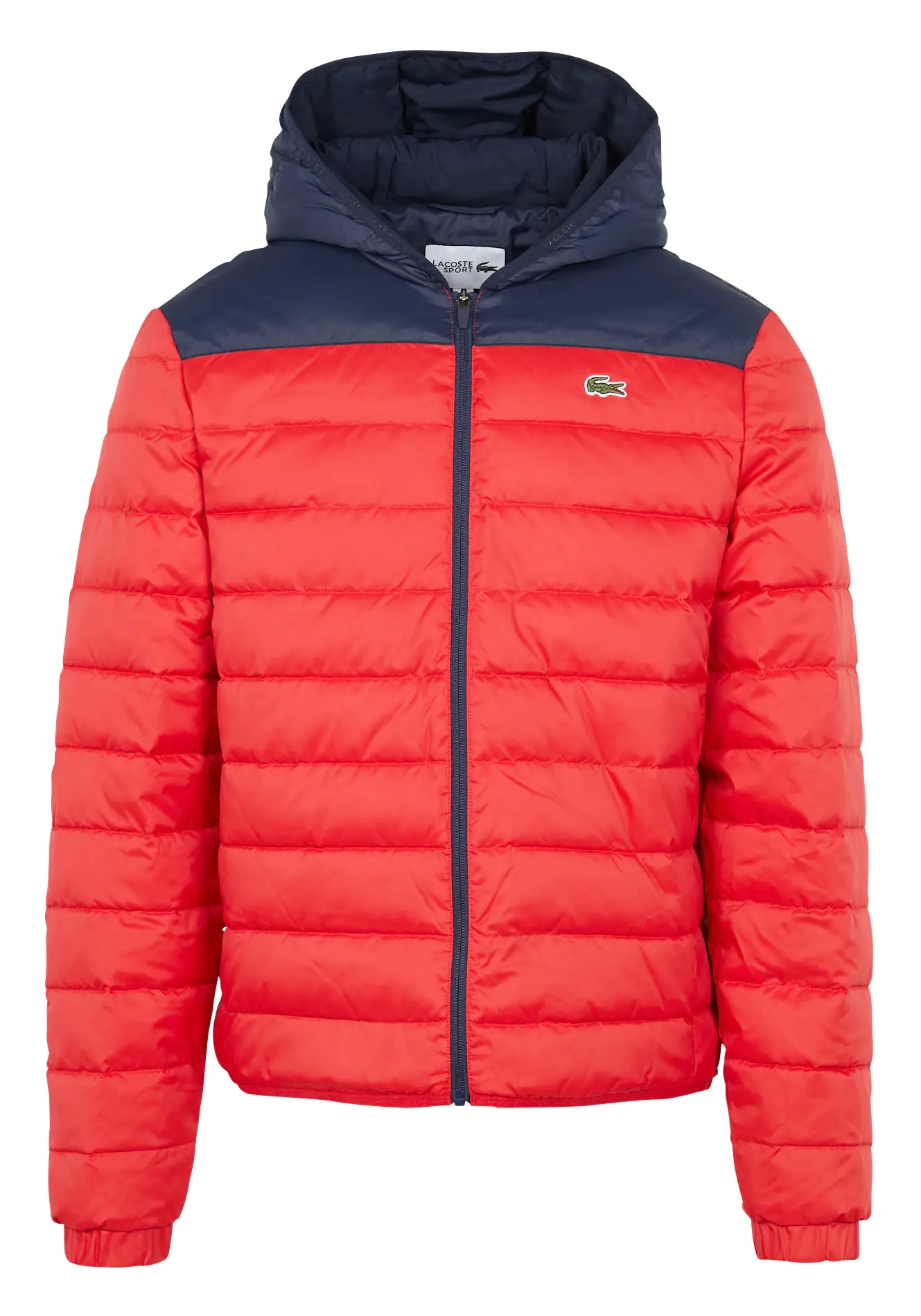 Lacoste Men's Lacoste SPORT Hooded Water-Resistant Quilted Jacket - red/navy blue