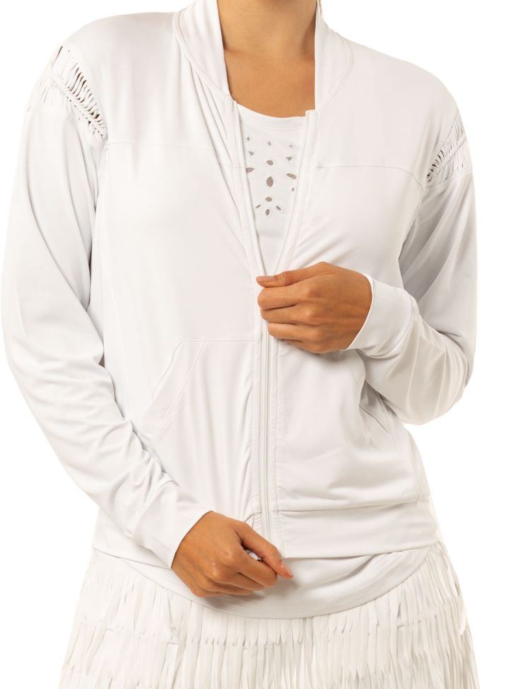 Lucky in Love Macramé Core Bomber Jacket Women - white