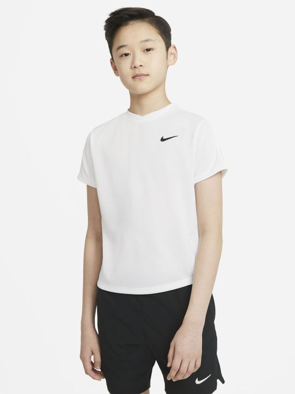 Nike Court Dri-Fit Victory SS Top B - white/white/black