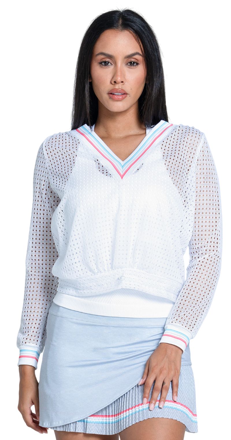 Lucky in Love Retro Revival Stripe Pullover - white