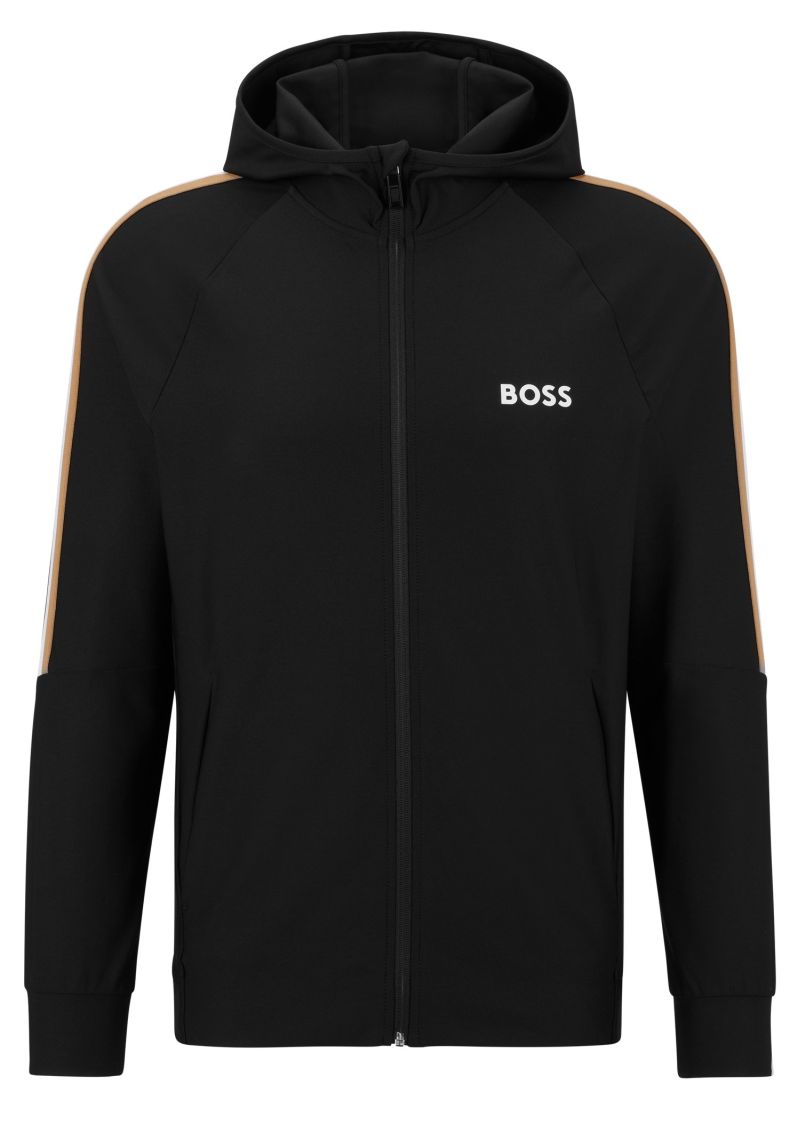 BOSS x Matteo Berrettini Zip-Up Hoodie In Active-Stretch Jersey With Logo - black