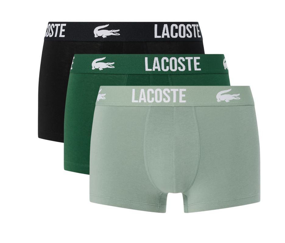 Męskie bokserki Lacoste Stretch Cotton Trunks 3P - lichen/green/black