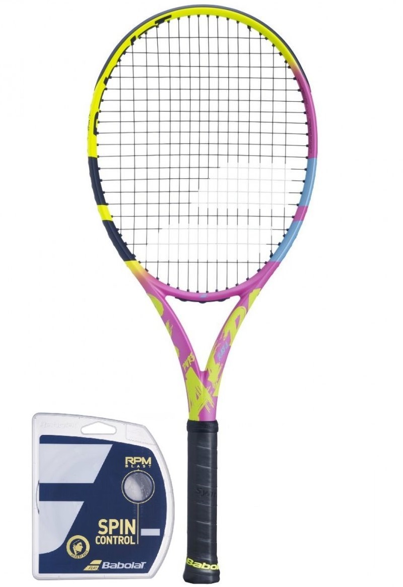 Babolat Pure Aero RAFA Origin - yellow/pink/blue + string + stringing