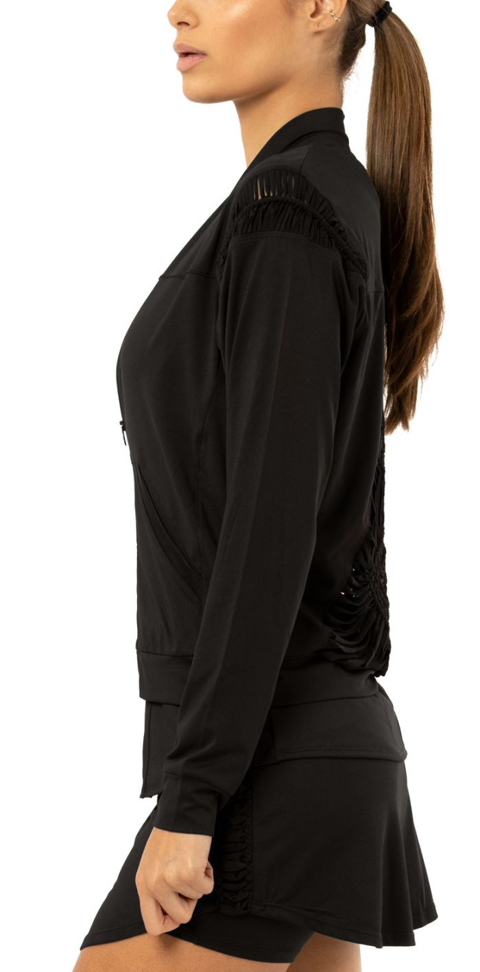 Lucky in Love Macramé Core Bomber Jacket Women - black