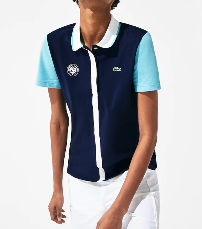 Lacoste Women's SPORT Roland Garros Colourblock Cotton Polo Shirt - navy blue/turq