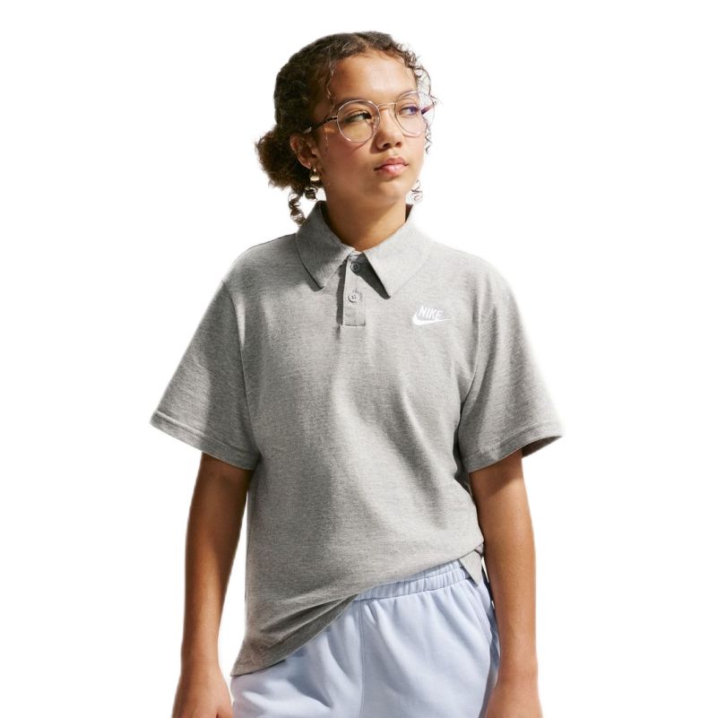 Koszulka chłopięca Nike Kids Sportswear Club Knit Short Sleeve - dark grey heather/white