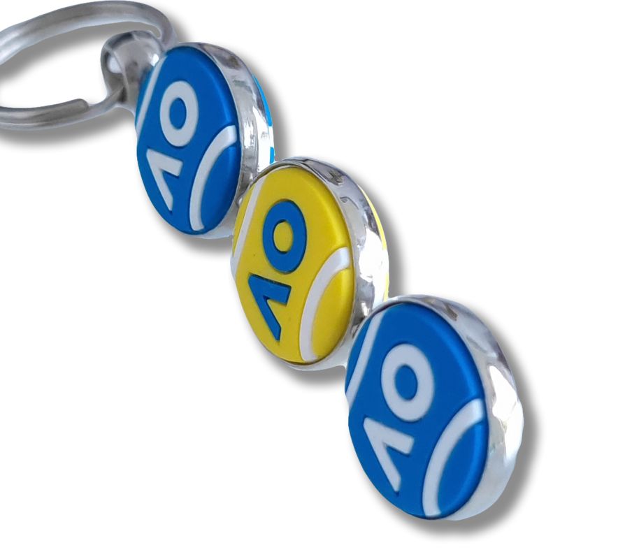 AOBALLPVCKEY Australian Open Keyring Three Spining Tennis Ball