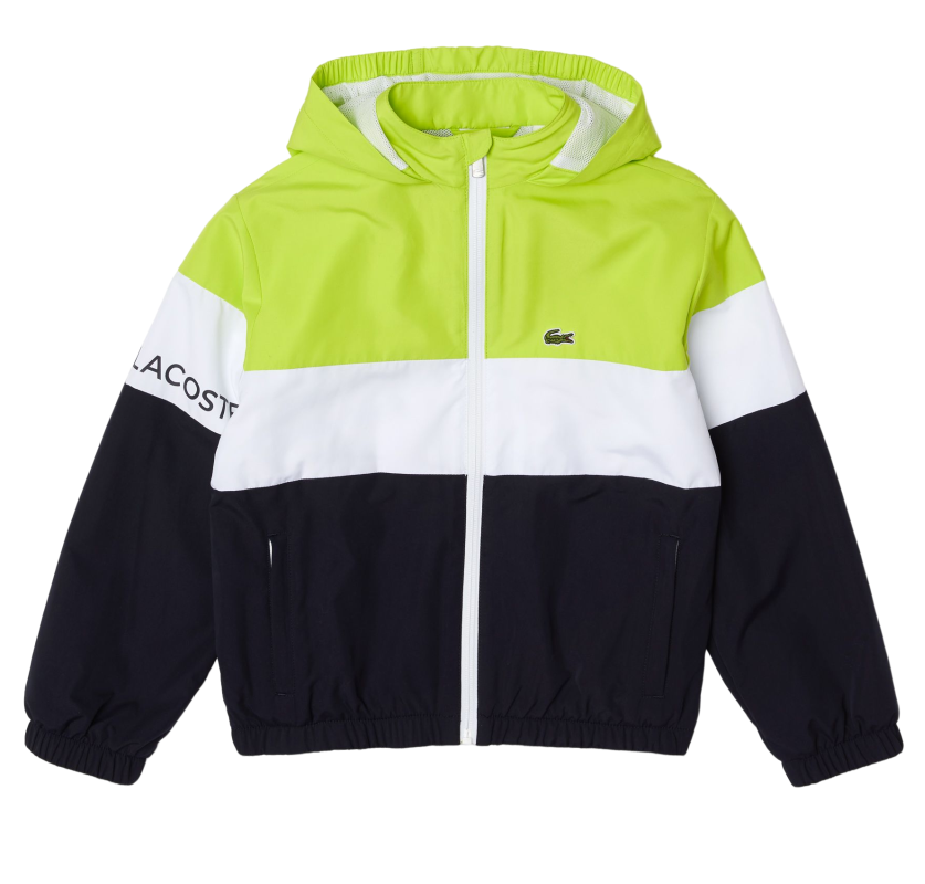 Lacoste Recycled Polyester Zipped Hooded Jacket - navy blue/white/yellow Lacoste Recycled Polyester Zipped Hooded Jacket - navy blue/white/yellow