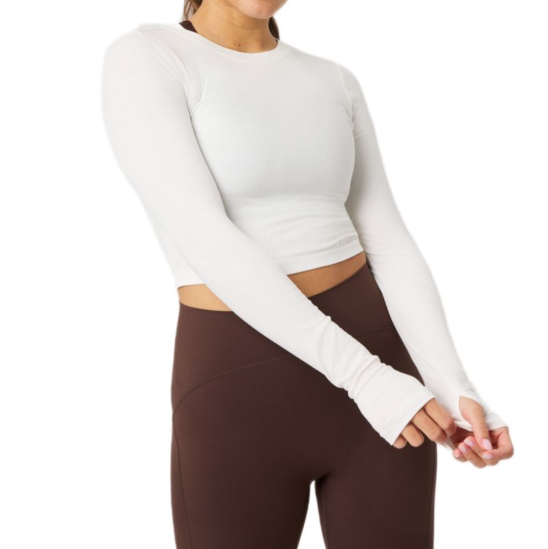 Damski t-shirt (dł. rękaw) Björn Borg Studio Ribbed Cropped Long Sleeve - tofu