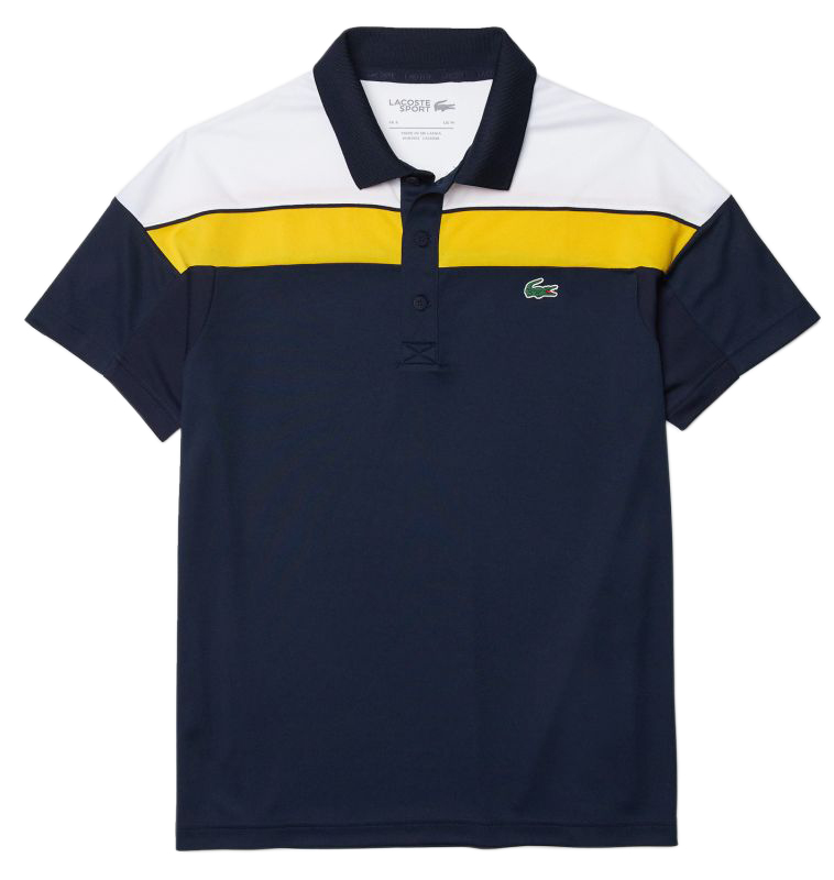 Lacoste Men’s Thermo-Regulating Piqué Regular Fit Polo Shirt - navy blue/white/yel Lacoste Men’s Thermo-Regulating Piqué Regular Fit Polo Shirt - navy blue/white/yel