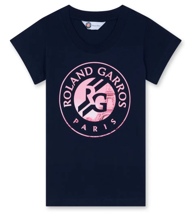 Tee-shirt femme Roland Garros blanc avec grand logo rose sur le devant Tee-shirt femme Roland Garros blanc avec grand logo rose sur le devant