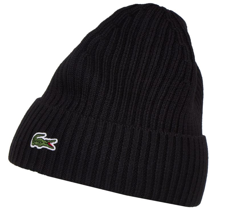 Lacoste Men's Ribbed Wool Beanie - black Lacoste Men's Ribbed Wool Beanie - black