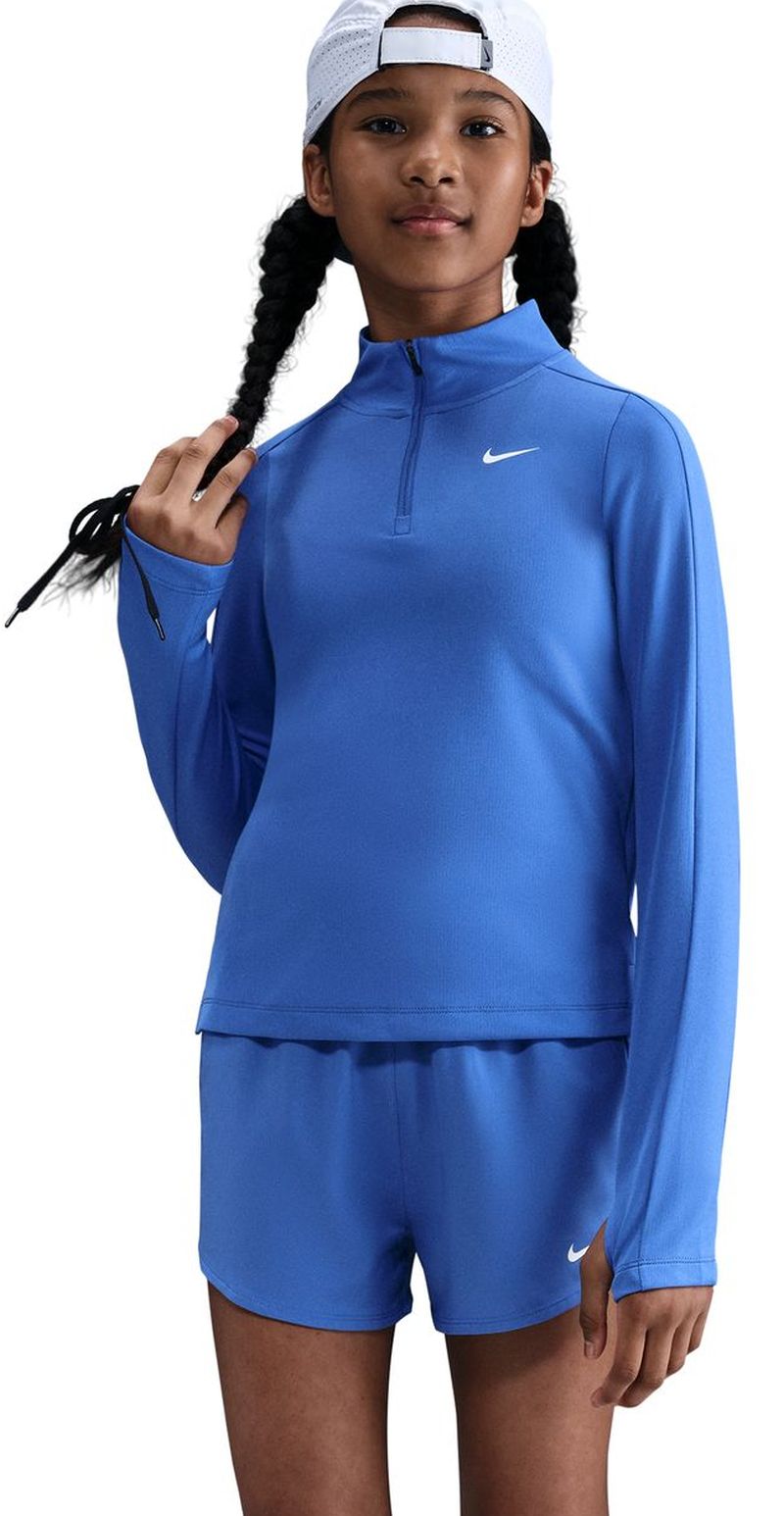 Nike Girls Dri-FIT Long-Sleeve 1/4-Zip Top - comet blue/white