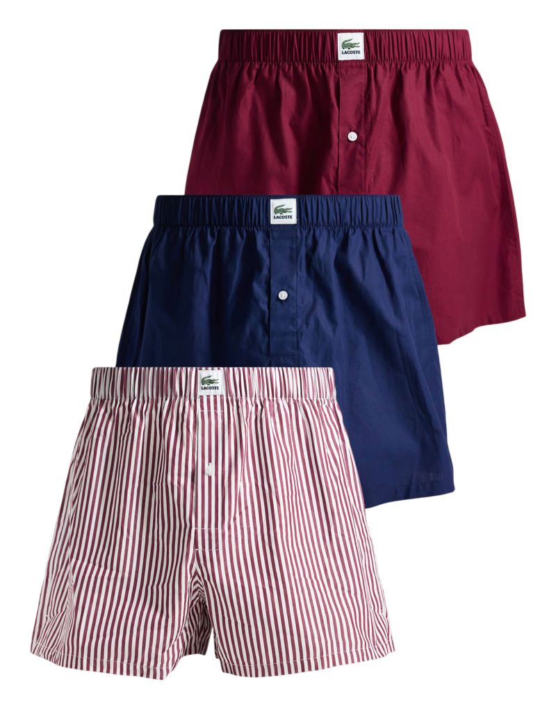 Męskie bokserki Lacoste Cotton Poplin 3P - burgundy/white/navy blue