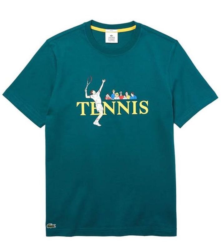 Lacoste Unisex LIVE Tennis-Print Cotton T-Shirt - vert/white