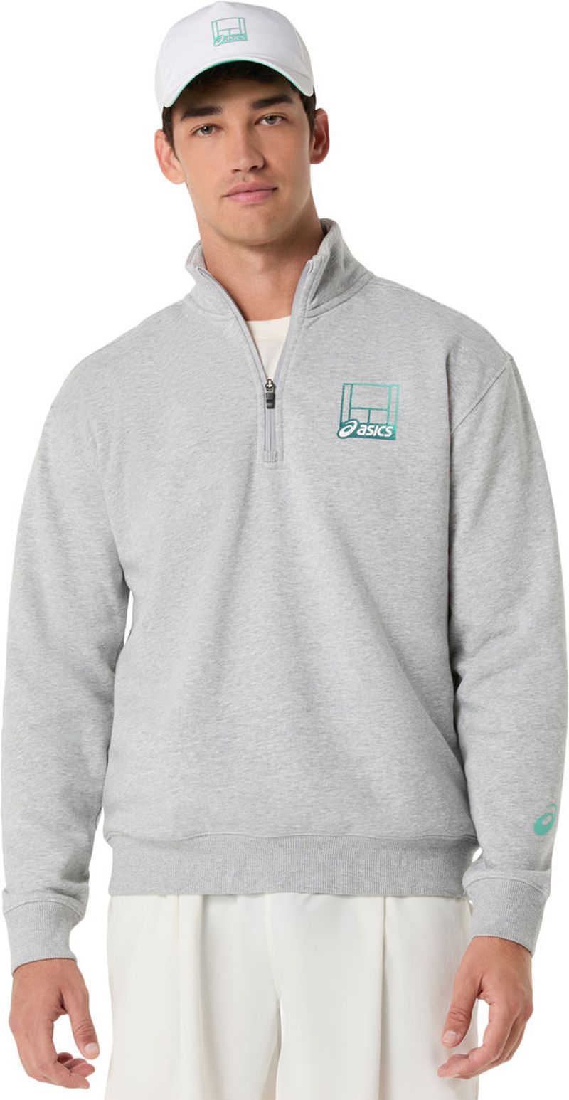 Asics Court Core Graphic Half Zip - heather grey Asics Court Core Graphic Half Zip - heather grey