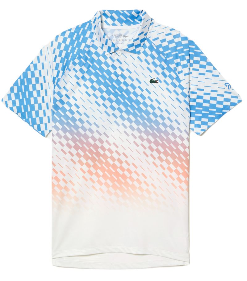Lacoste Tennis X Novak Djokovic Checkerboard Print Polo Shirt - white/blue/light orange