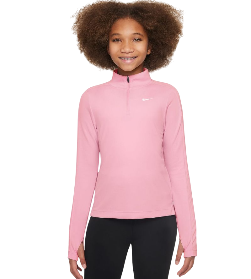 Nike Girls Dri-FIT Long-Sleeve 1/4-Zip Top - med soft pink/white