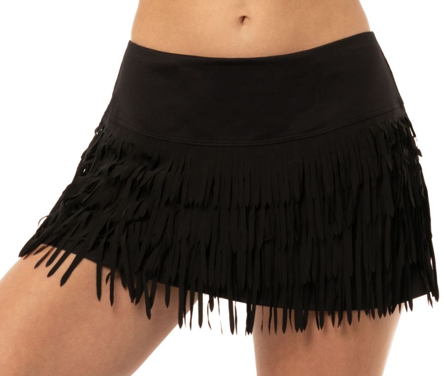 Lucky in Love Laser Cut Level Up Fringe Skirt Women - black