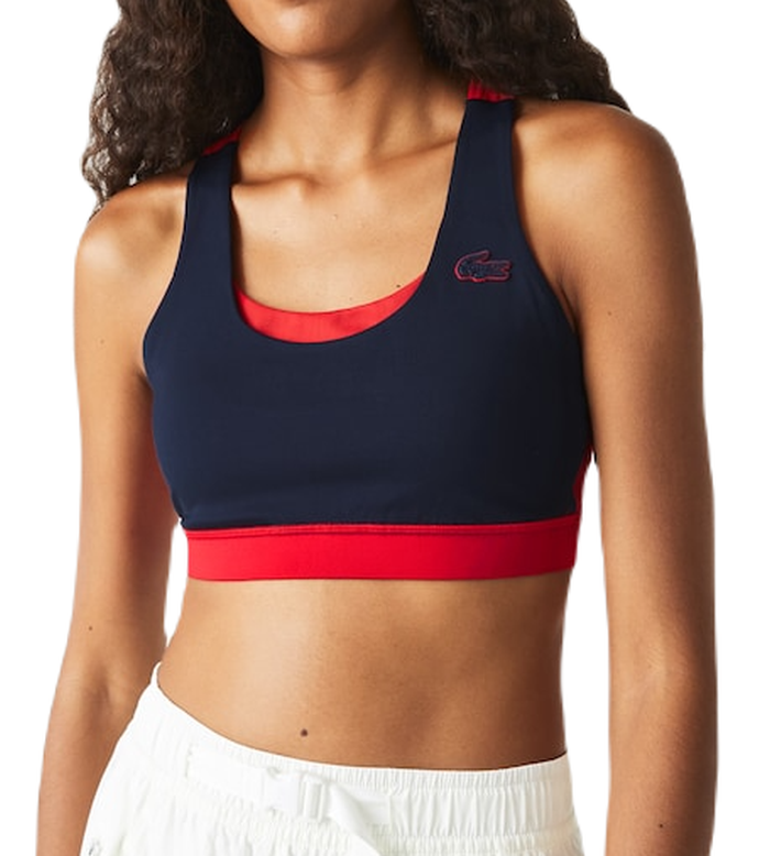 Lacoste SPORT Color-Block Recycled Polyester Sports Bra - navy blue/red/green