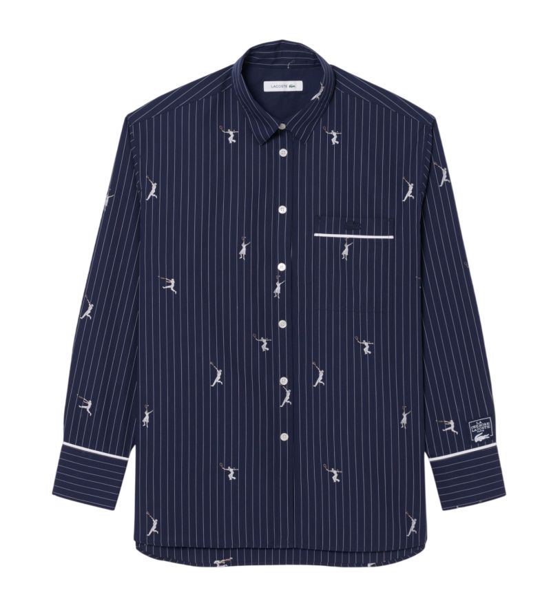 Damskie polo Lacoste Oversized with Jacquard Motifs - navy blue/white