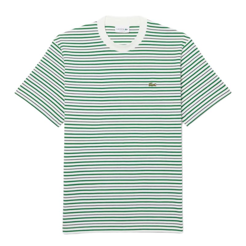 Męski t-shirt Lacoste Thick Cotton Striped - fairway/fluor