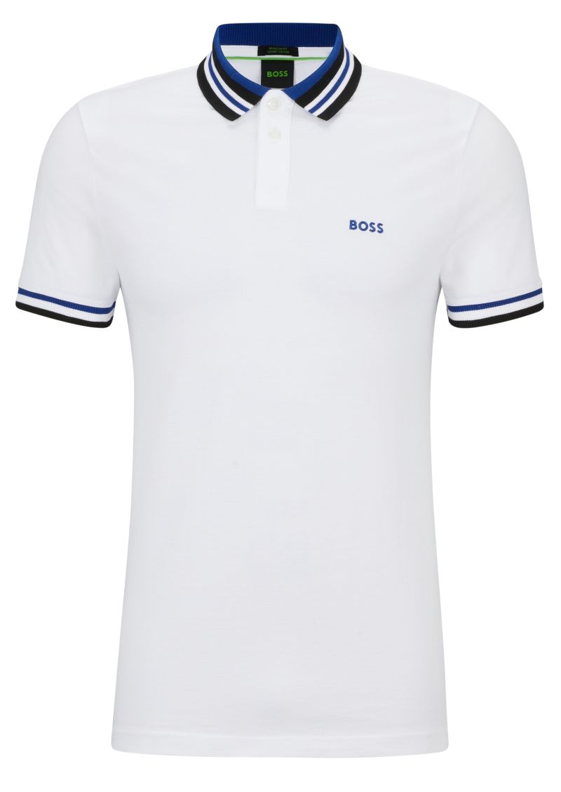 BOSS Cotton-Piqué Polo Shirt With Ribbed Striped Trims - white