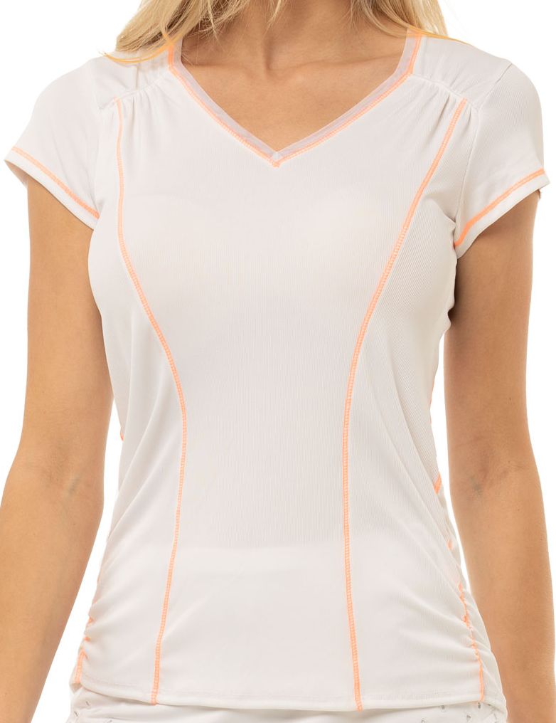 Lucky in Love Eyelet Go Rib Uplift T-Shirt Women - white/orange frost