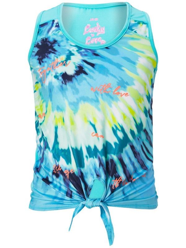 Lucky in Love Girls Peace Out Tie Knot Tank - opal