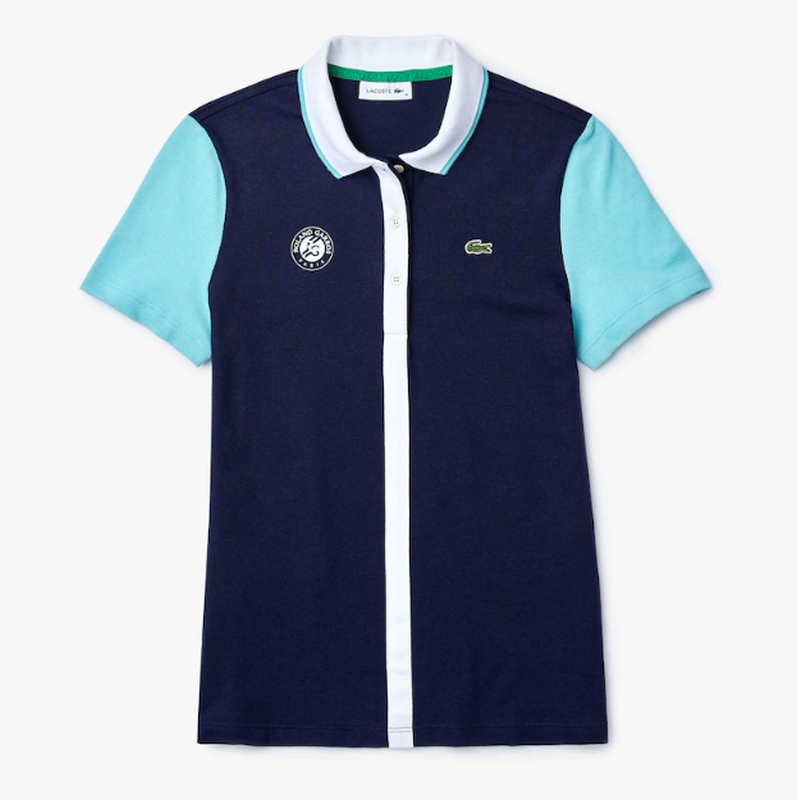 Lacoste Women's SPORT Roland Garros Colourblock Cotton Polo Shirt - navy blue/turq