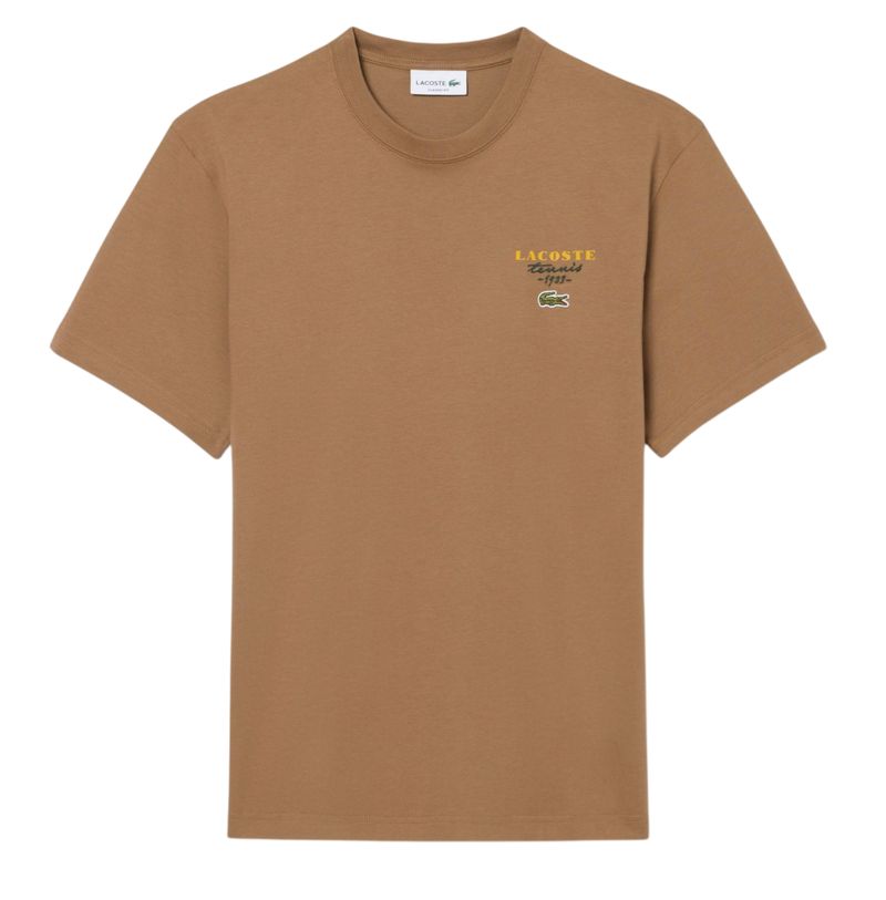 Męski t-shirt Lacoste Embroidered Accent Tennis Print Jersey - brown