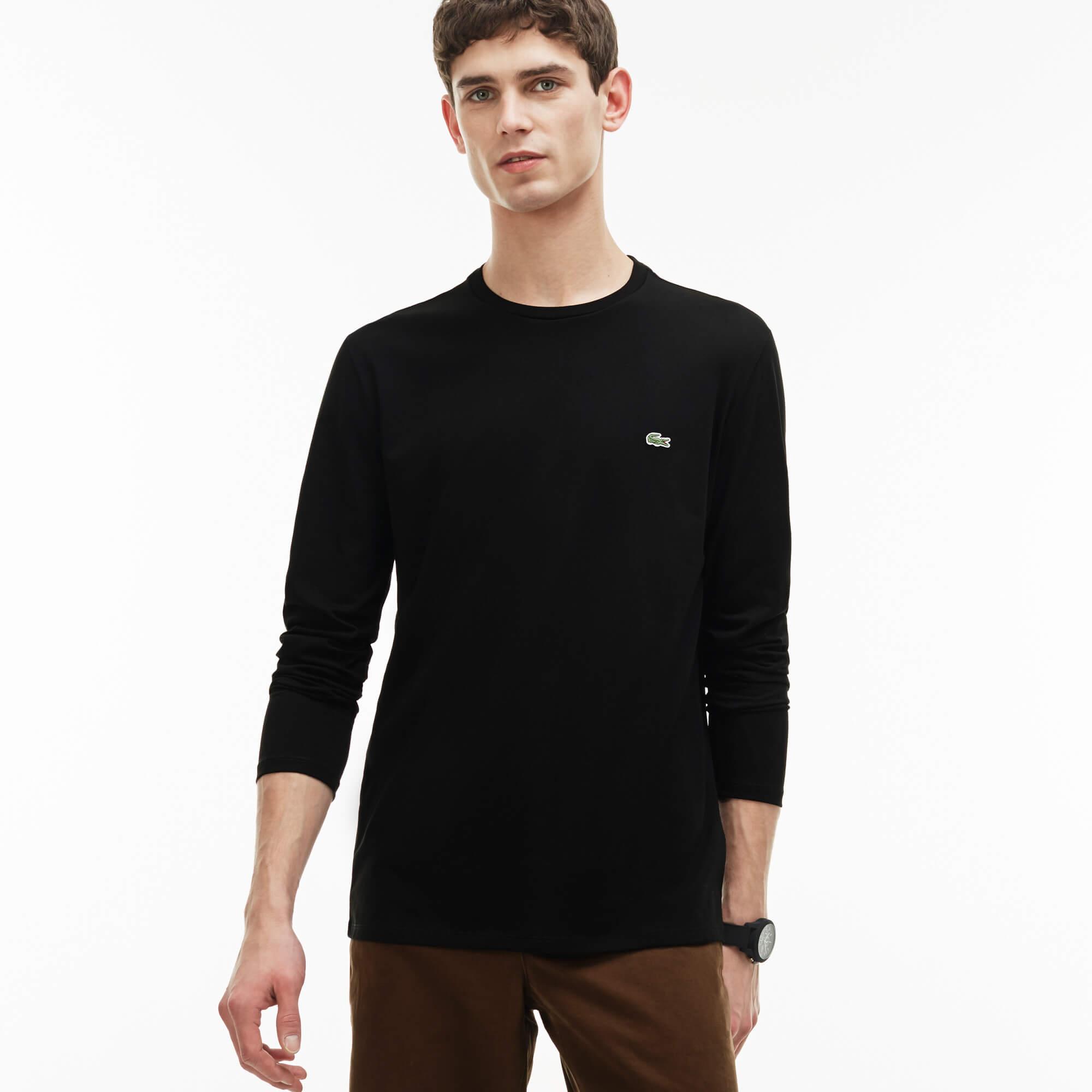 Lacoste Men's Crew Neck Pima Cotton Jersey T-shirt Long Sleeve - black