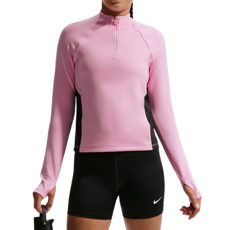 Koszulka dziewczęca Nike Pro Dri-Fit Half Zip Long Sleeve - pink rise/black/white