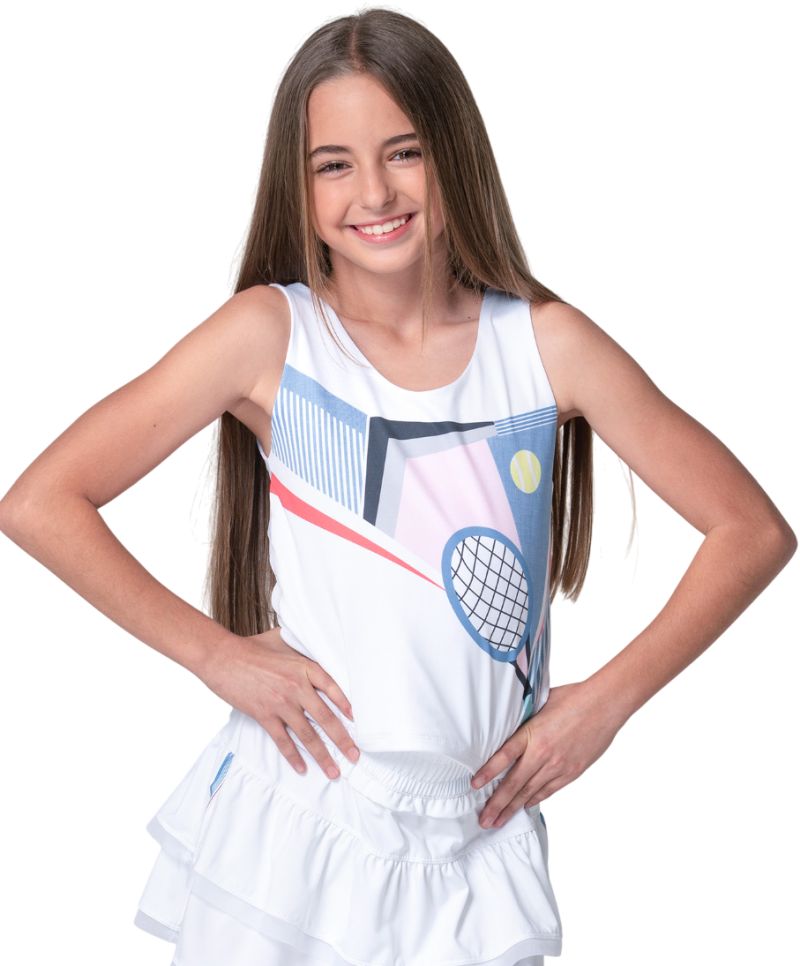 Lucky in Love Girls Linen Nouveau Tank - white