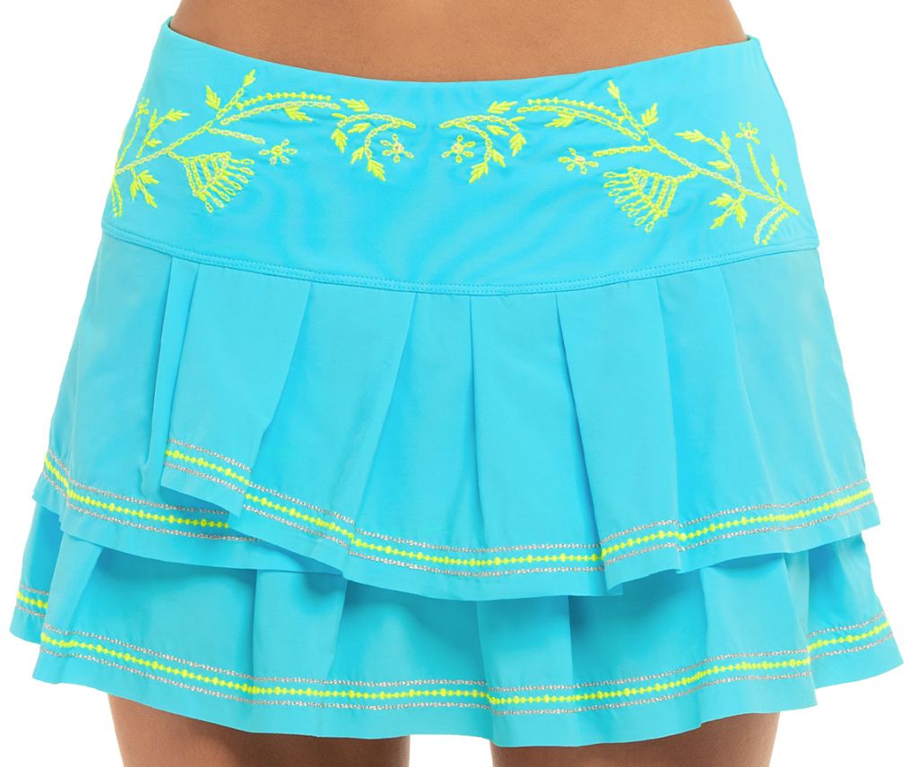 Lucky in Love Embroidery Floral Stitch Pleat Tier Skirt - sky
