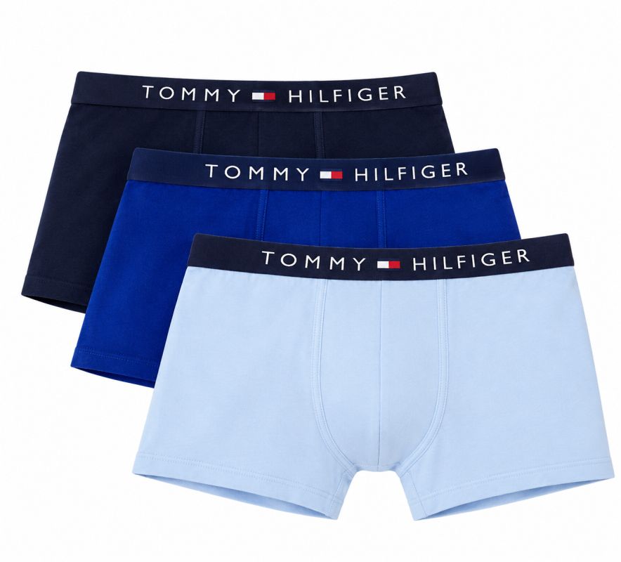 Męskie bokserki Tommy Hilfiger Trunk Waistband 3P - wedge blue/rich navy/sky blue