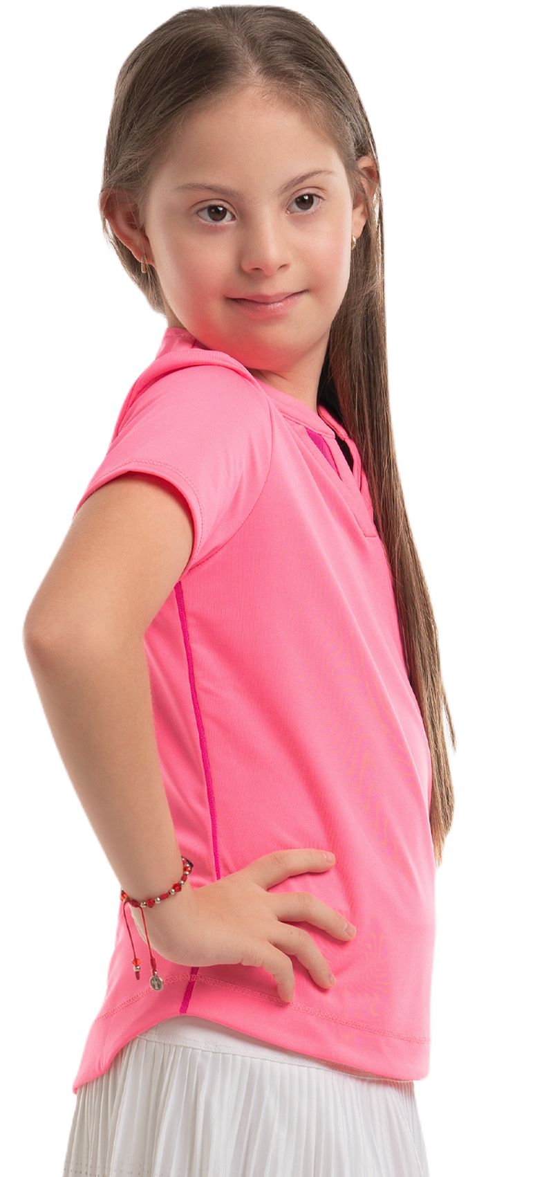 T267-648-2 Lucky in Love Girls Tropical Double V Short Sleeve - neon pink