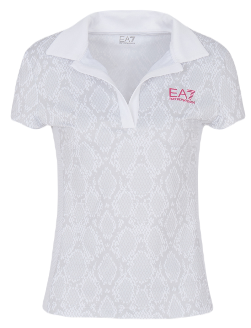 EA7 Woman Jersey Polo Shirt - white python EA7 Woman Jersey Polo Shirt - white python