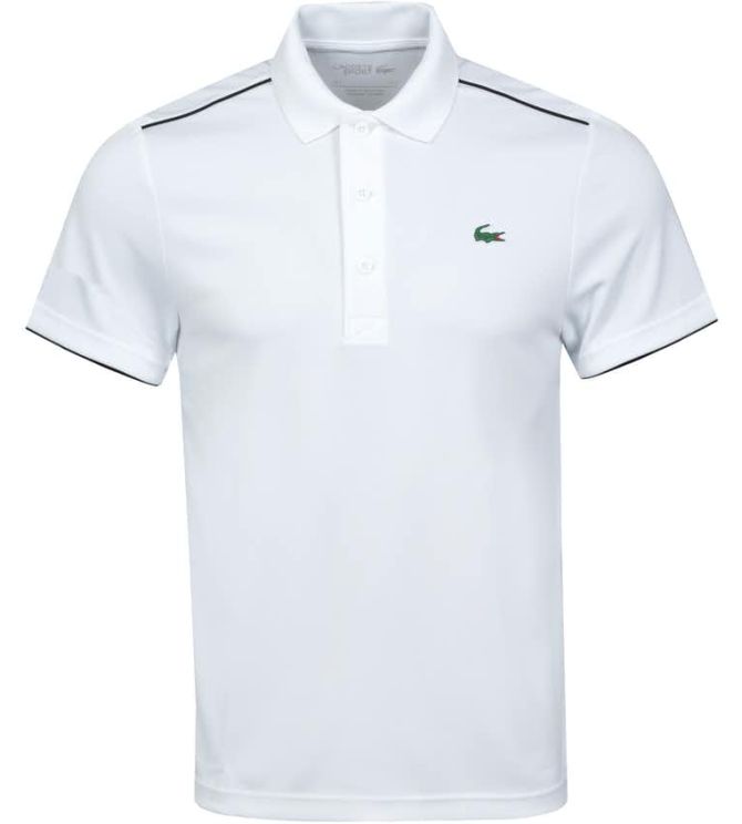 Lacoste Men’s Sport Contrast Piping Breathable Piqué Polo Shirt - white/black Lacoste Men’s Sport Contrast Piping Breathable Piqué Polo Shirt - white/black
