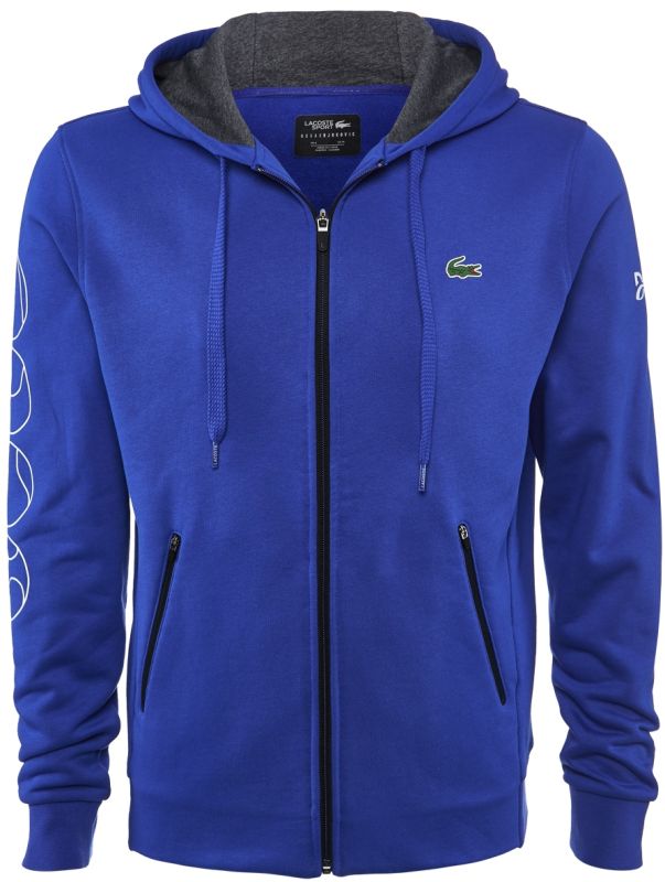 Lacoste Novak Djokovic Collection Hooded Print FZ Sweatshirt - blue/grey chine/black
