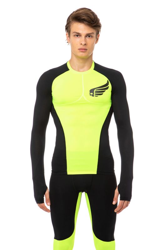 Hydrogen Fast Skull Second Skin Tee LS Man - fluo yellow