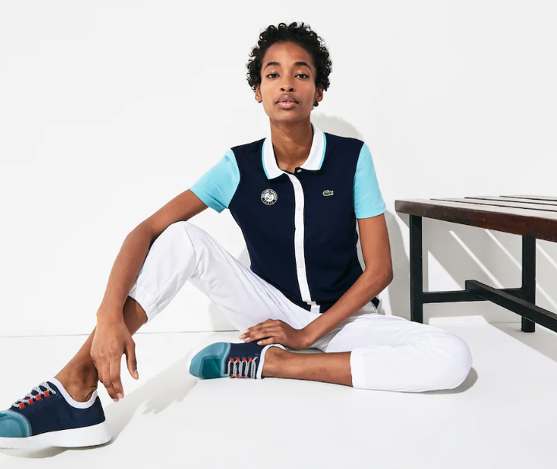 Lacoste Women's SPORT Roland Garros Colourblock Cotton Polo Shirt - navy blue/turq
